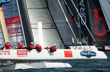 China's Mitch Booth pulled a great start out of his hat in Thursday's last fleet race, jumping to an early lead.  Photo:2011 Chris Cameron/ETNZ