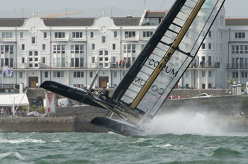 Energy looks ready for take-off, but avoided a capsize in the time trial Sunday. Click image to enlarge and see photo gallery. Photo:2011 ACEA/Ricardo Pinto