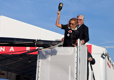 Miuccia Prada christens Luna Rossa's cat. Photo:2012 ACEA/Ivor Wilkins