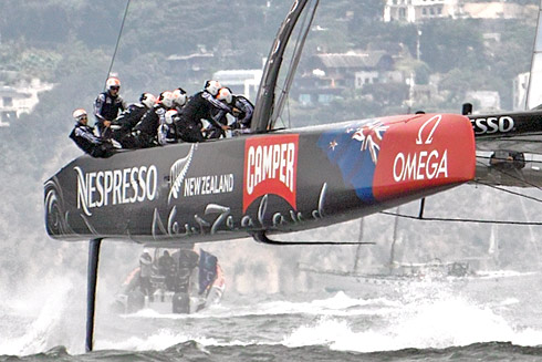 ETNZ hull 3/4 forward view. Photo:2013 ChuckLantz.com/Sail-World